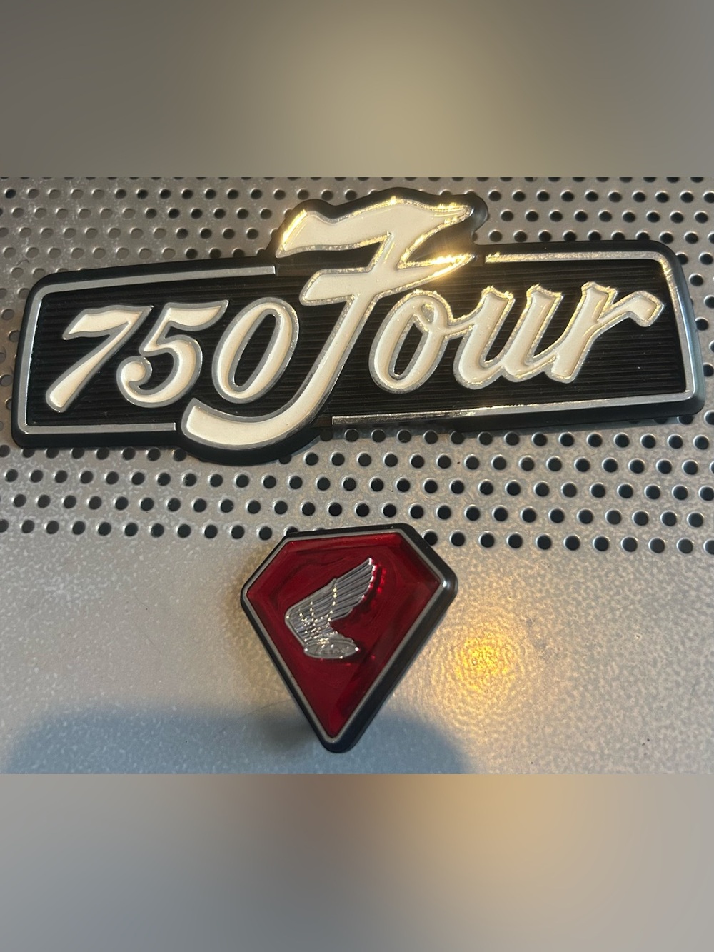 1972 - 1976 Honda 750 Four Motorcycle Emblem with Honda Wing Accent Badge.